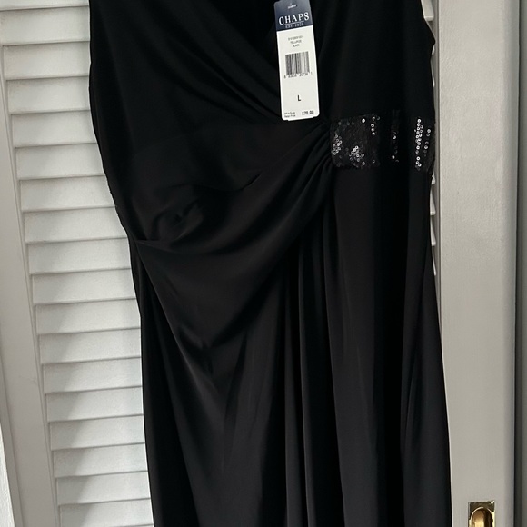 NWT CHAPS LITTLE BLACK DRESS WITH RHINESTONE WAIST SIZE L. Great for holidays! - Picture 7 of 10